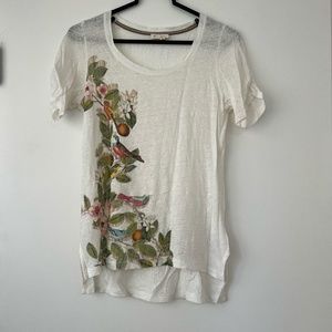 Anthropologie Meadow Rue | Floral Print Linen White Scoop Neck Top Size XS